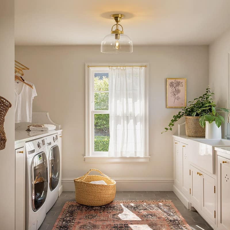 Mid-Century Modern Glass Dome Single Semi Flush Mount Ceiling Light