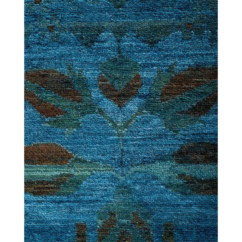 Overton Hand Knotted Wool Vintage Inspired Modern Contemporary Overdyed Blue Area Rug - 9' 1" x 11' 6"