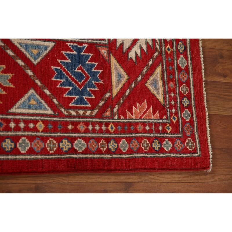 All-Over Geometric Kazak Living Room Area Rug Handmade Wool Carpet - 6'4" x 9'7"