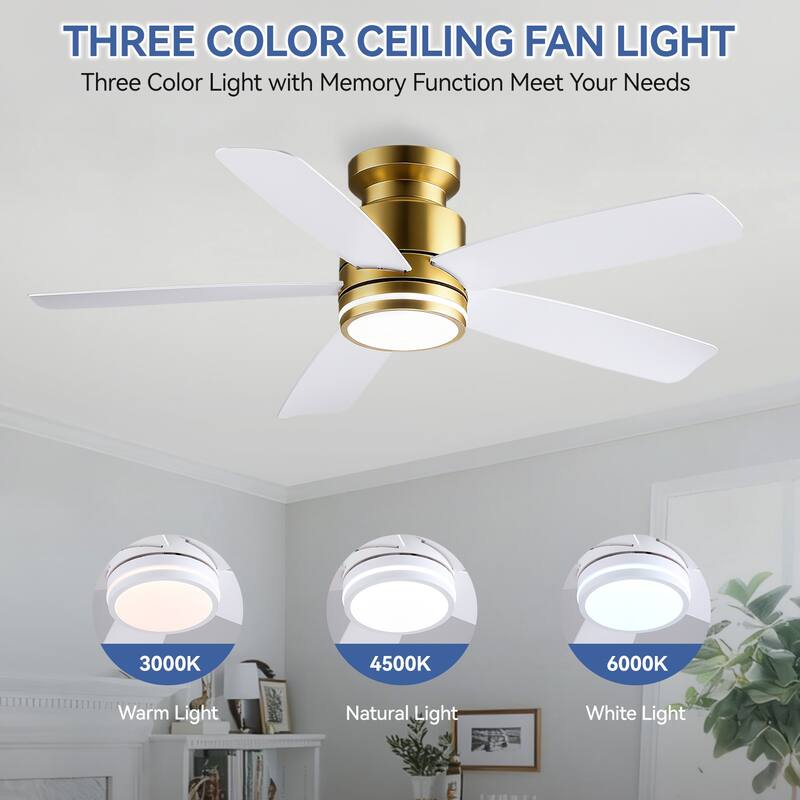 41 and 46 Inches Flush Mount Ceiling Fan with Light and Remote