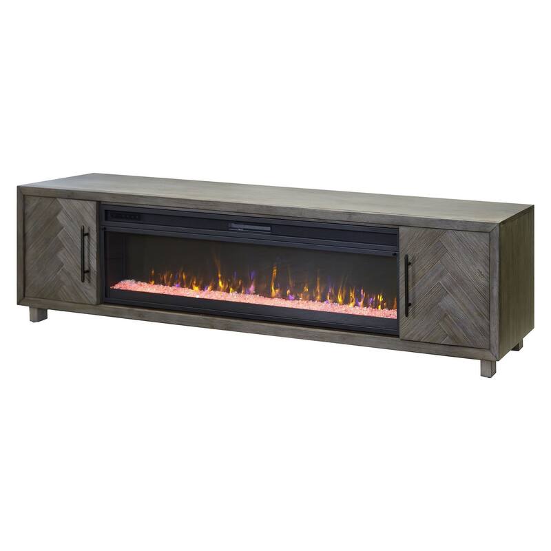 96" Fireplace Console, Entertainment Storage, TV Stand, Fully Assembled, Gray