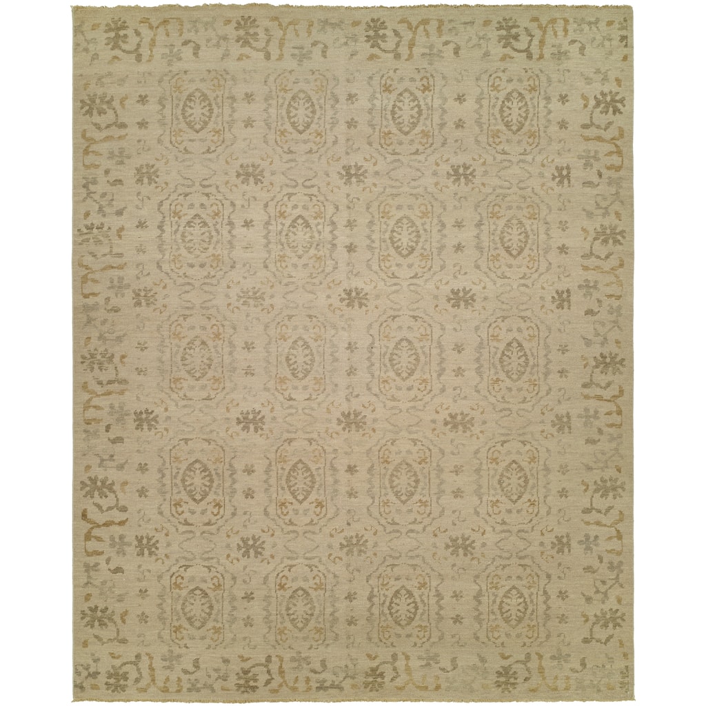 Transitional Beige Hand-Knotted Wool Area Rug