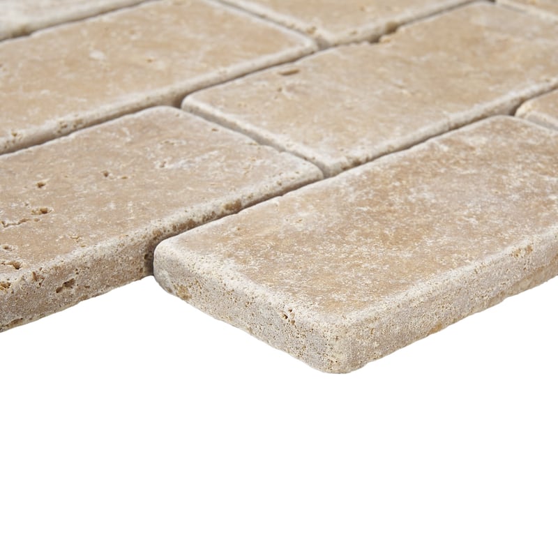 Tuscany Brown Travertine 2" x 4" Tumbled Mosaic Tile