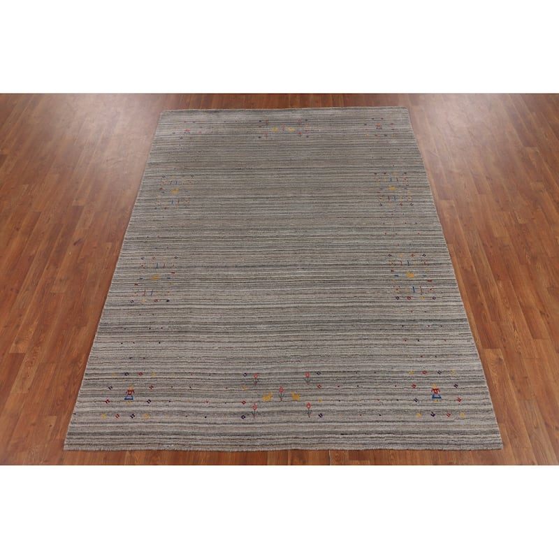 Striped Gabbeh Indian Area Rug Handmade Wool Carpet - 6'0"x 7'11"