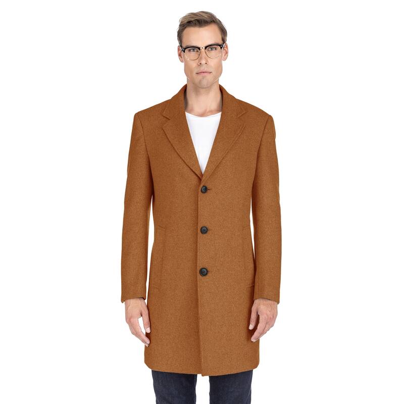 Men's Single Breasted Wool Blend Coats - Caramel - M