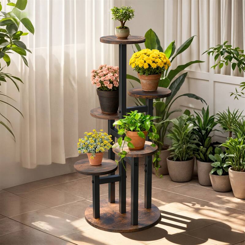 Corner 5 Tier Tall Plant Flower Stand with Round Shelves Flowers Organizer Rack for Indoor Outdoor - 12.99x32.68 in