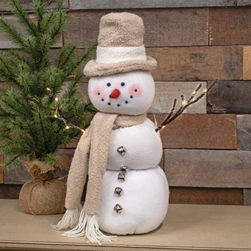 LED Snowman Plush with Top Hat and Twig Arms Winter Display - 7.50” x 7.50” x 19”