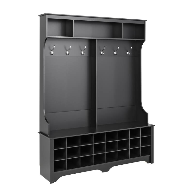 Prepac 60 inch Wide Hall Tree with 24 Shoe Cubbies - 60 in W x 77 in H x 15.5 in D
