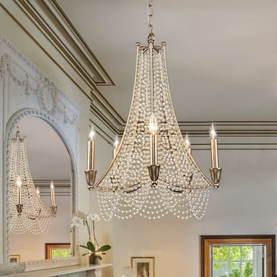 OYIPRO 8-Light Vintage Antique Gold Crystal Large Empire Chandelier