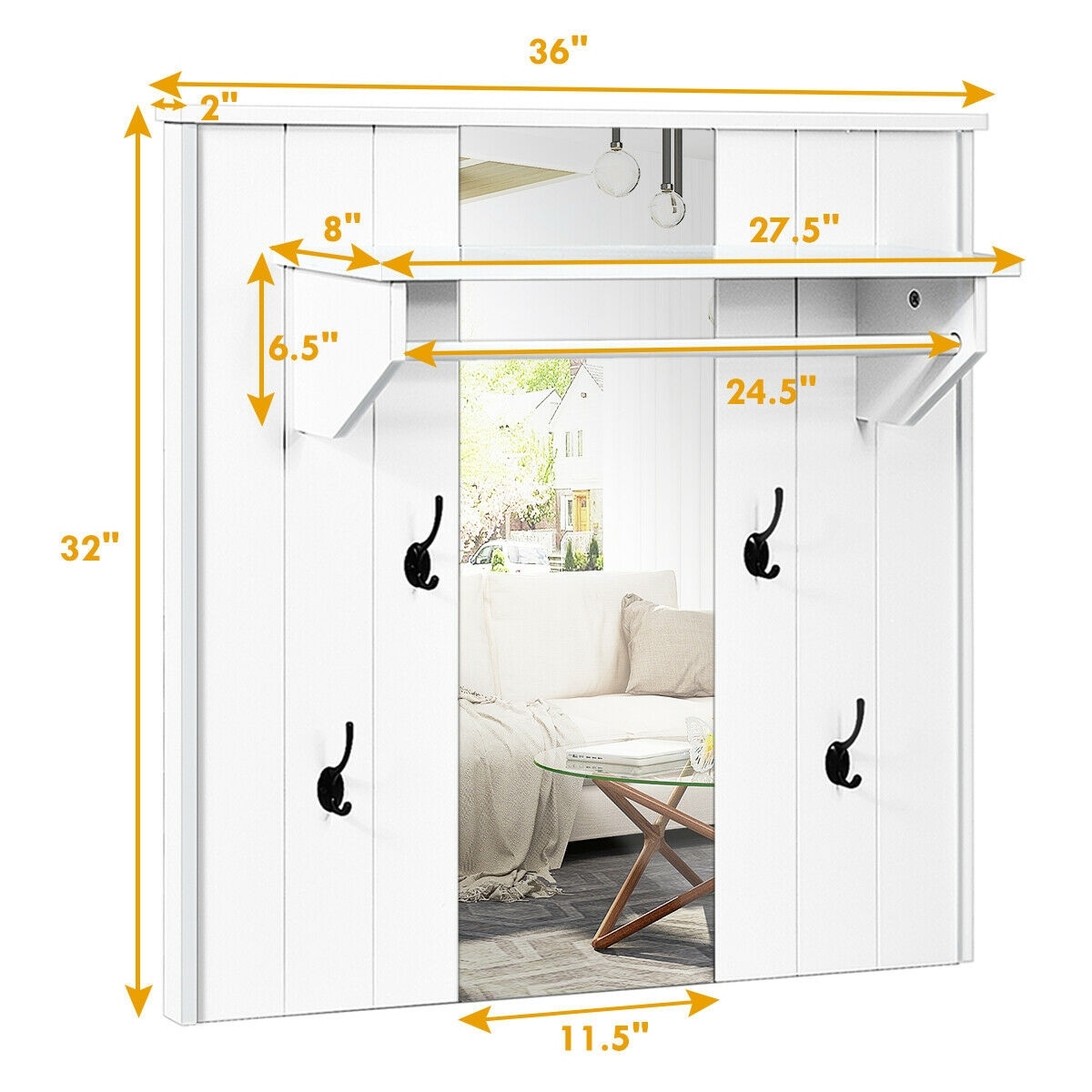 Shop Gymax Wall Mounted Mirror Coat Hat Rack Storage Shelf W 4
