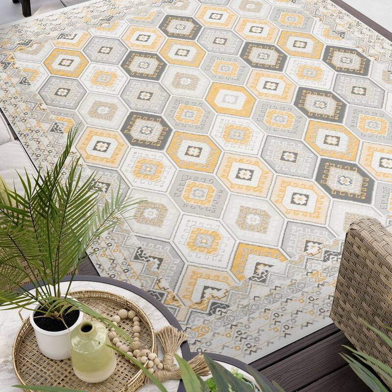 Alfresco Nautical & Coastal Geometric Reversible Indoor/Outdoor Area Rug - 7'11'' x 10'3'' - Cream/Gray