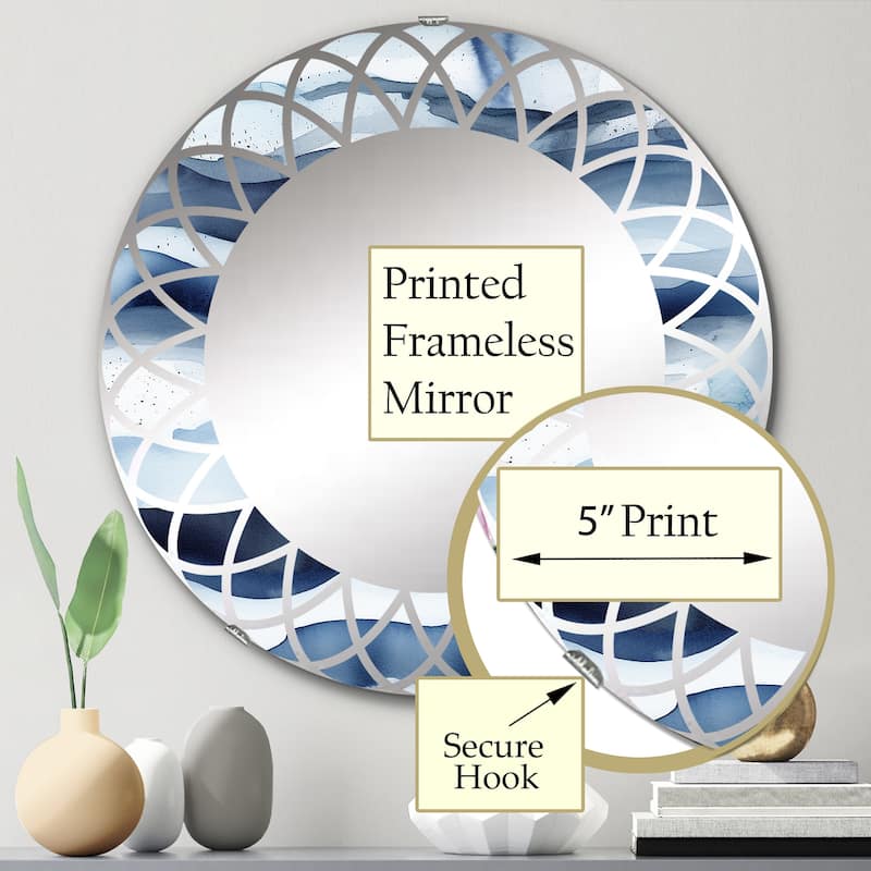 Designart "Abstract Classic Blue Waves II" Fractals Modern Wall Mirror