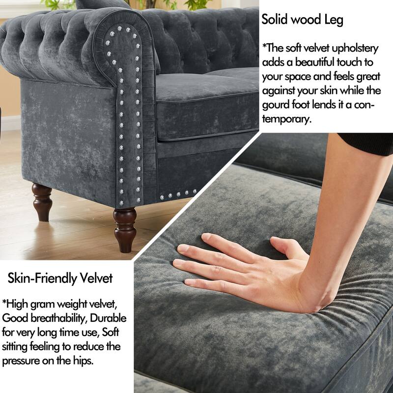 Deep Button Rolled Arm Classic Chesterfield L Shaped Sectional Sofa