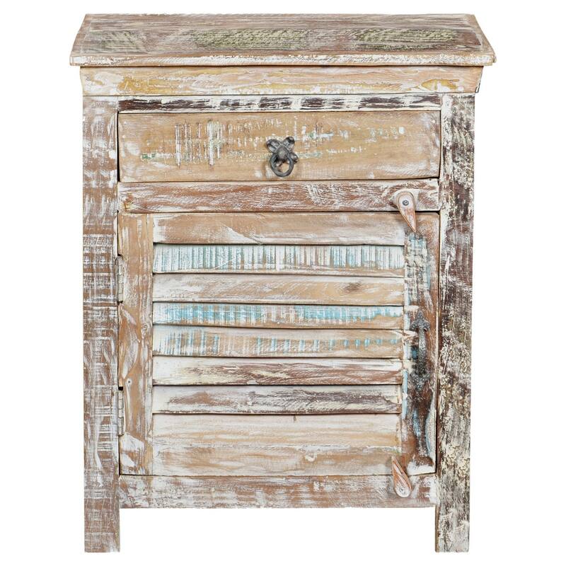 HomeRoots 30" Distressed White One Drawer Shutter Solid Wood Nightstand