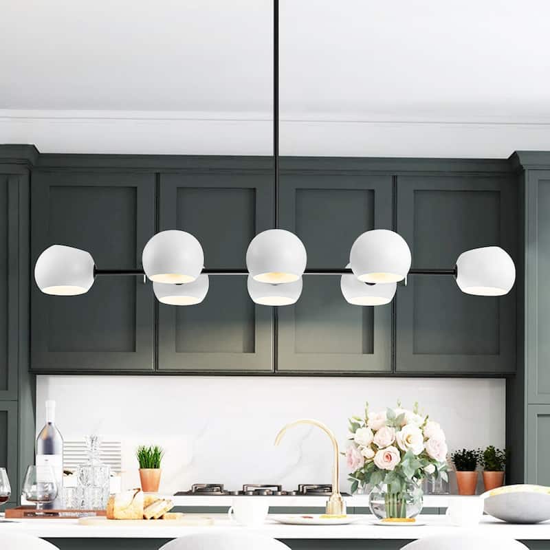 8-Light Modern Linear Clear Glass Globe Bubble Chandelier for Dining Room
