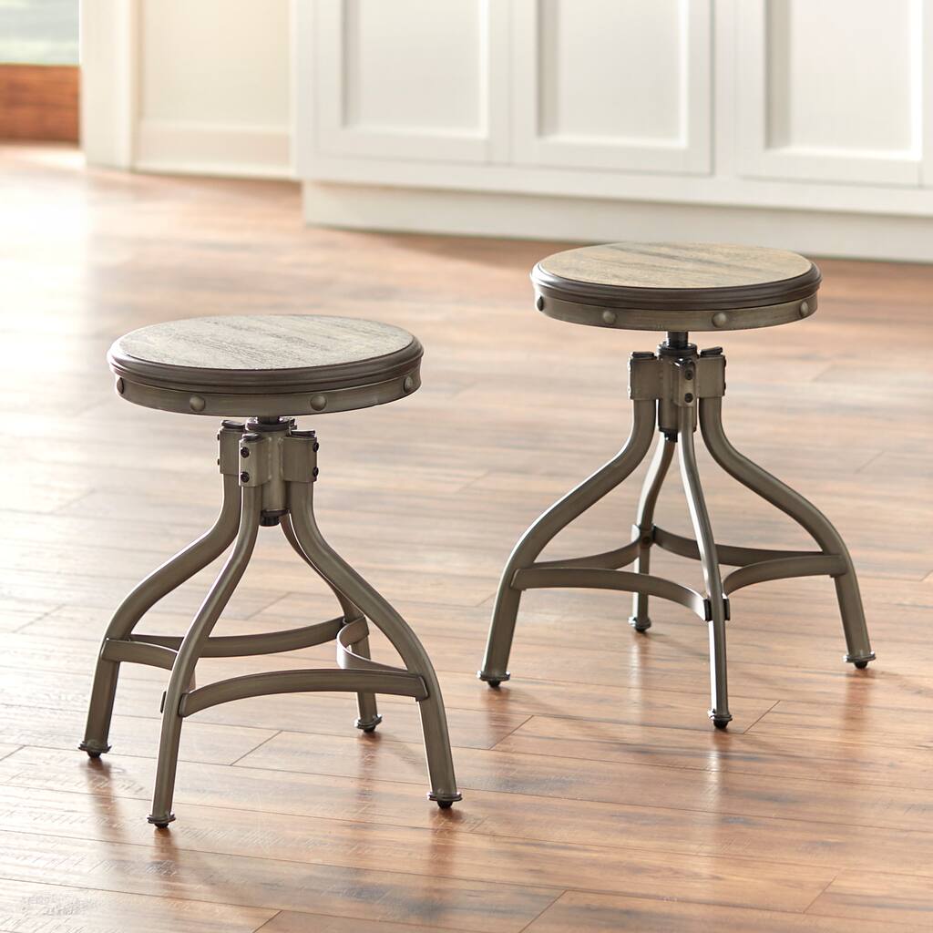 Simple Living Decker Distressed Wood Adjustable Height Swivel Stool (Set of 2)