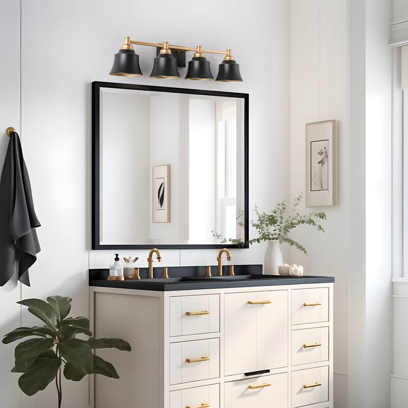 Mid-Century Modern 4-Light Bathroom Vanity Light Black Gold Wall Sconce - L 30"* W 7.5"* H 7"