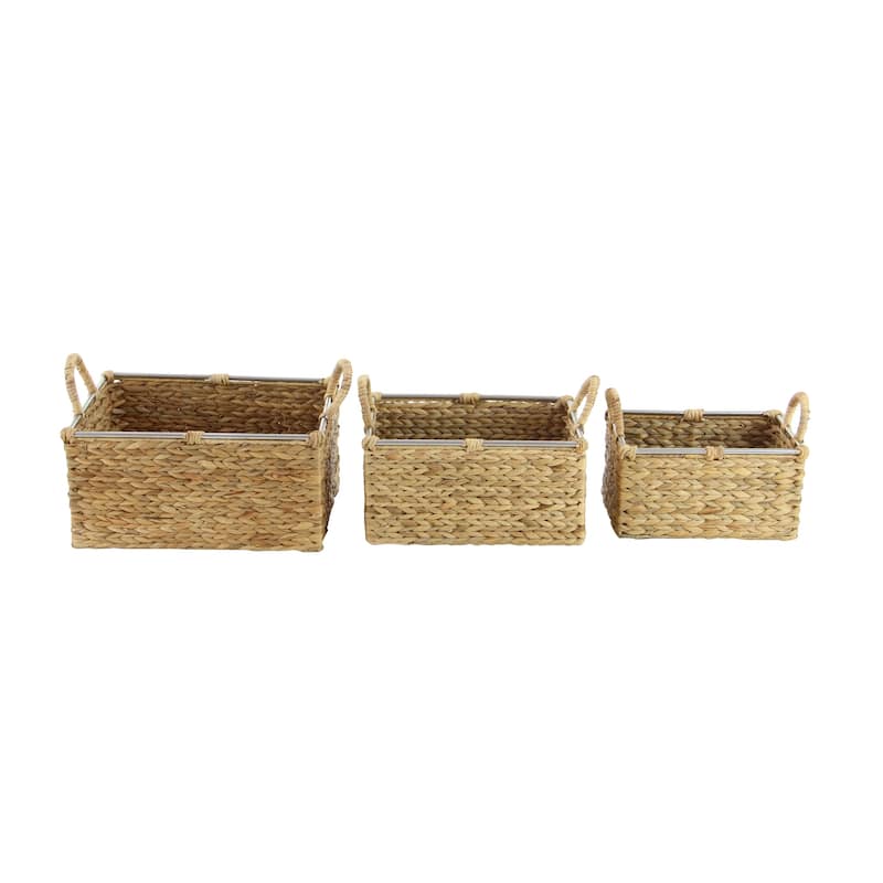 Seagrass Handmade Decorative and Functional Storage Basket with Handles - Set of 3 Light Brown - Roche River Decor