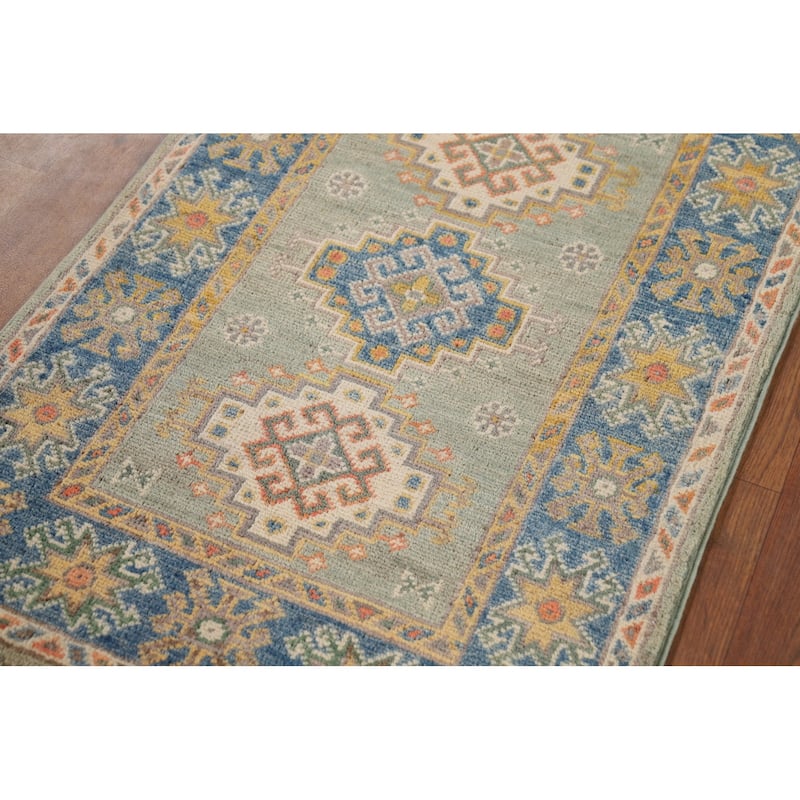Green Kazak Foyer Rug Handmade Wool Carpet - 2'1" x 3'0"