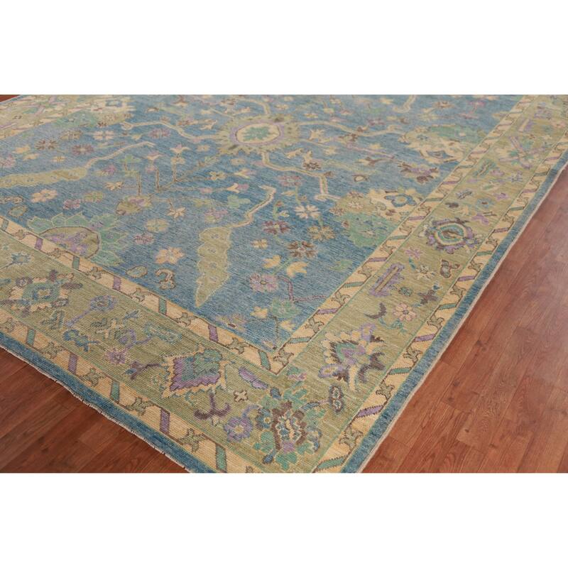 Hand Knotted Oriental 100% Wool Carpet Transitional All-Over Navy Blue & Blues Oushak Area Rug - 11' 7'' X 9' 1''