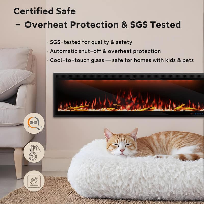 Clihome 42-88" Recessed Wall-Mounted Smart Control Electric Fireplace