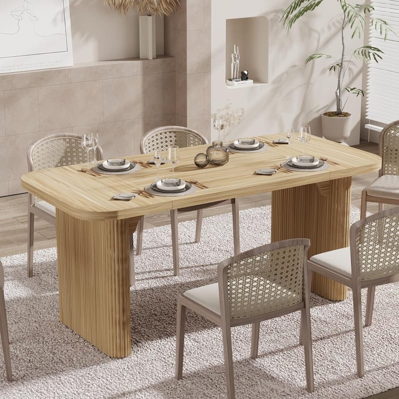 62-Inch Wood Dining Table for 4-6 People Modern Rectangular Kitchen Table for Dining Room Living Room