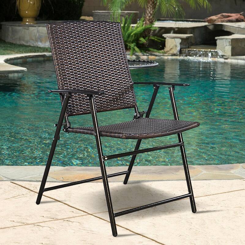 Costway Set of 4 Folding Rattan Chair Outdoor Indoor Furniture Brown - Set of 4
