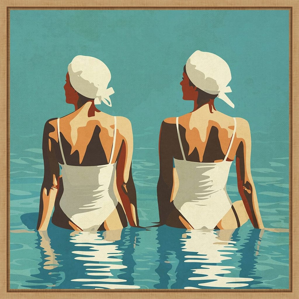 Two Friends At The Beach by Layla Oz Framed Canvas Wall Art Print - Sylvie Maple