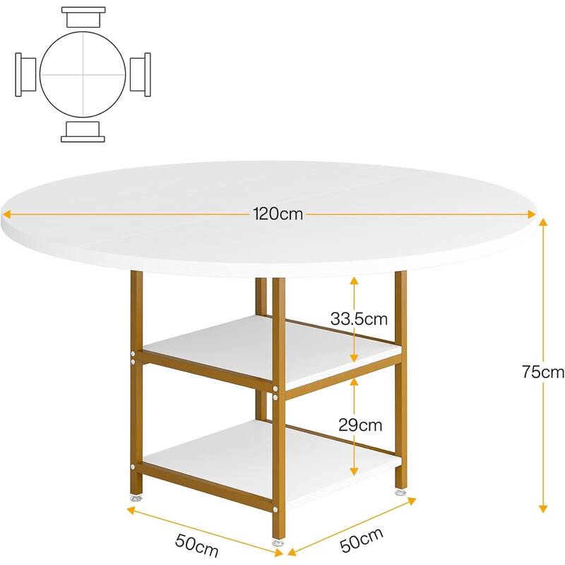 47-Inch Round Wood Dining Table for 4 With Storage Shelf Large Kitchen Table for Home Dining/Living Room