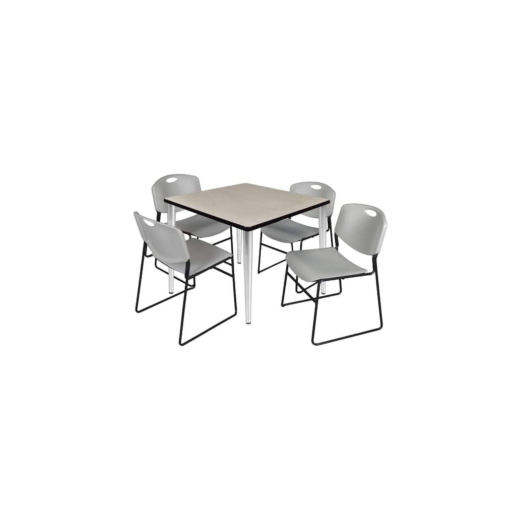 36 in. Square Breakroom Table- Maple Top, Chrome Base & 4 Stack Chairs- Grey