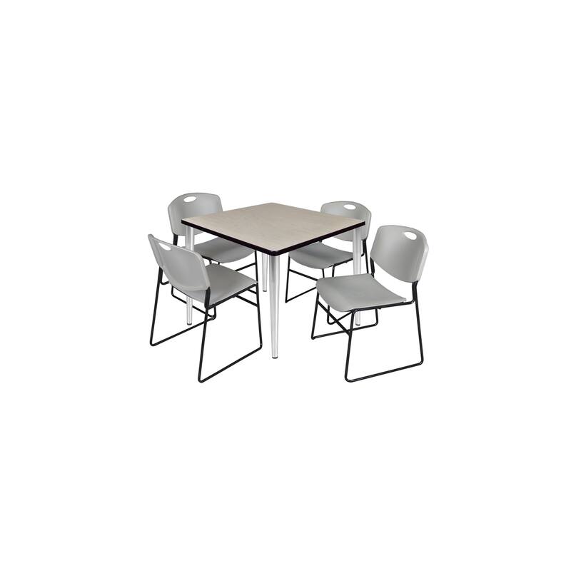 42 in. Square Breakroom Table- Maple Top, Chrome Base & 4 Stack Chairs- Grey