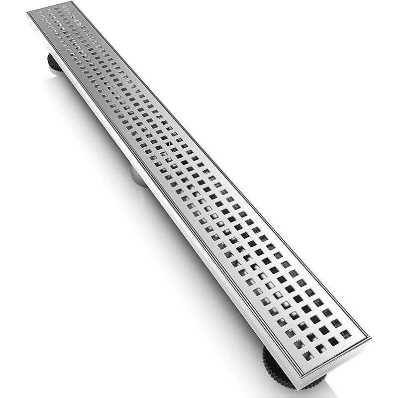 24-Inch Linear Shower Floor Drain, Square Hole Grate - 24 inch - Chrome