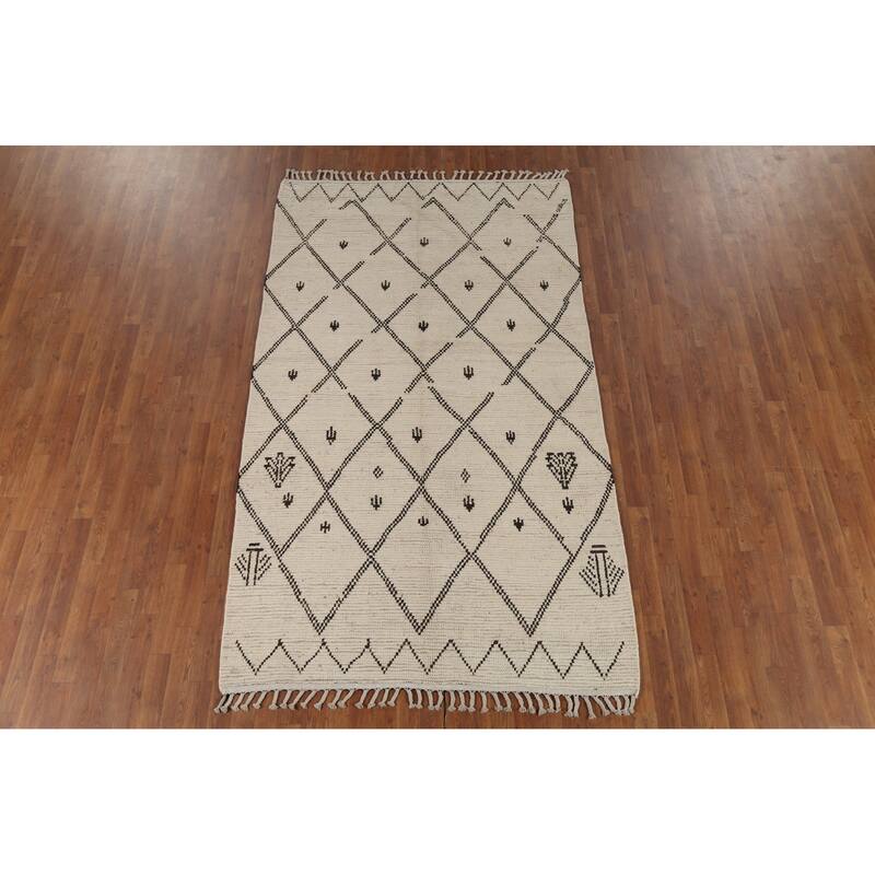 Trellis Moroccan Oriental Area Rug Hand-Knotted Wool Carpet - 5'0"x 8'8"