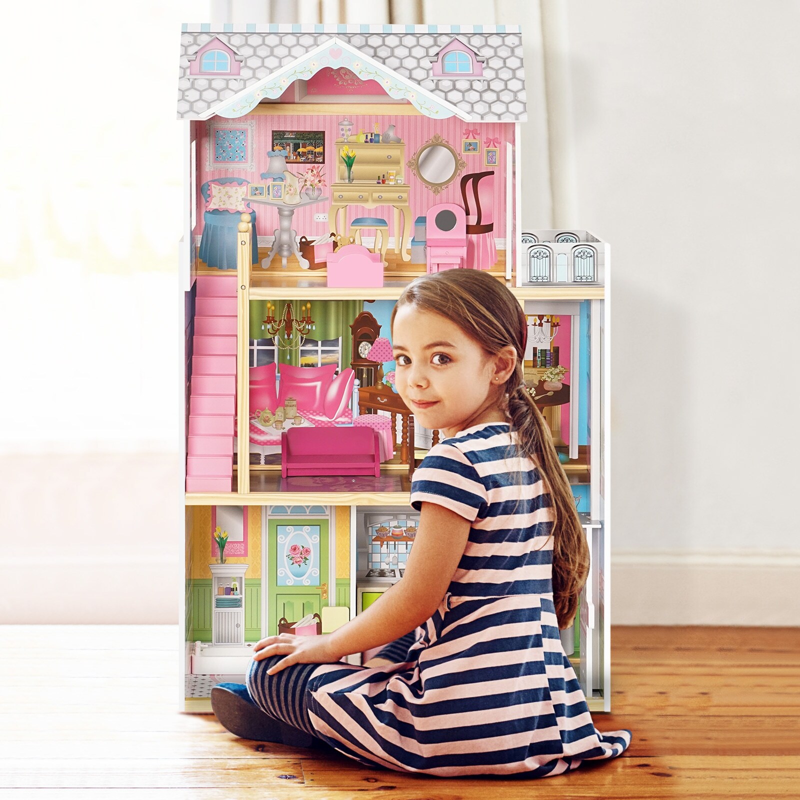 Wooden dollhouse with elevator discount