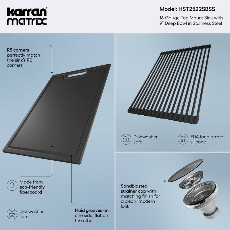 Karran USA HST2522SB Matrix 25" Drop In Single Basin Stainless Steel