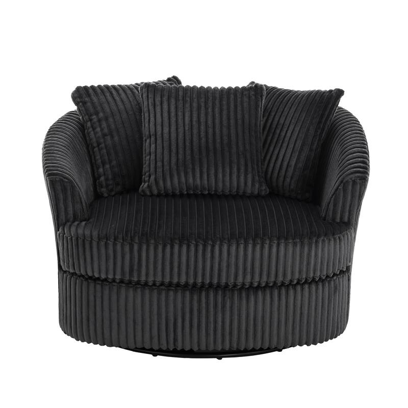 Oversized 43" W Plush Corduroy Swivel Barrel Chair with Pillows