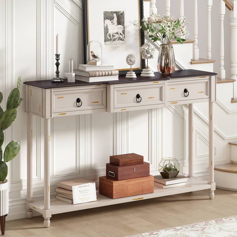Console Table Sofa Table with Drawers for Entryway with Drawers and Shelf
