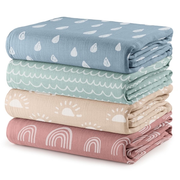 slide 2 of 47, Muslin Swaddle Blankets, Pack of 4, 47" x 47" by Comfy Cubs Sun,Rainbow,Rain,Doodle