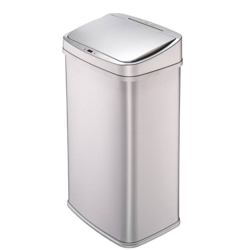 13-Gallon Motion Sensor Trash Can Stainless Steel Kitchen Waste Bin with Odor Seal and Liner - Silver