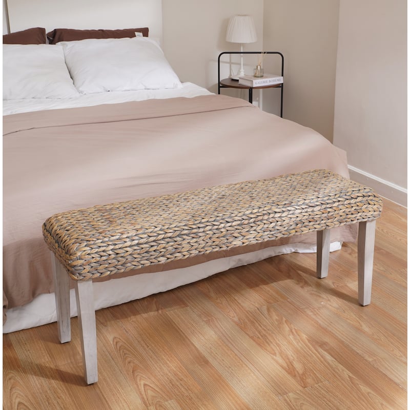 M4H Sultan Solid Entryway Bench Water Hyacinth & Acacia Solid Wood