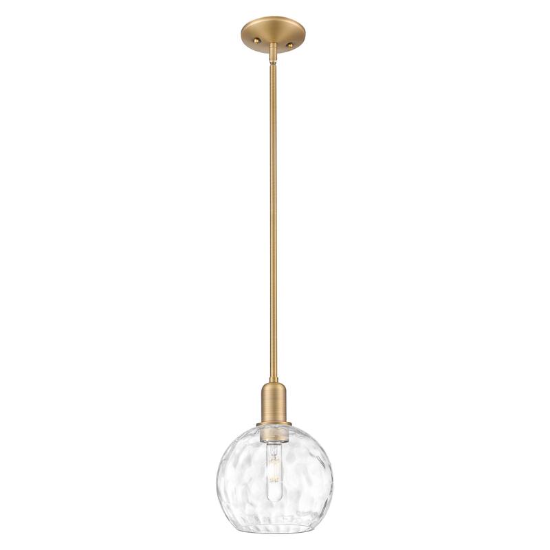 Innovations Lighting Endless Possibilities Arcadia - Athens Water Glass - 1 Light 8" Stem Hung Mini Pendant - Clear Water Glass/Brushed Brass