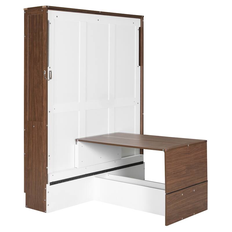 Roomfitters Full Size Murphy Bed Wall Bed with Foldable Desk, Space-Saving Convertible Bed Frame