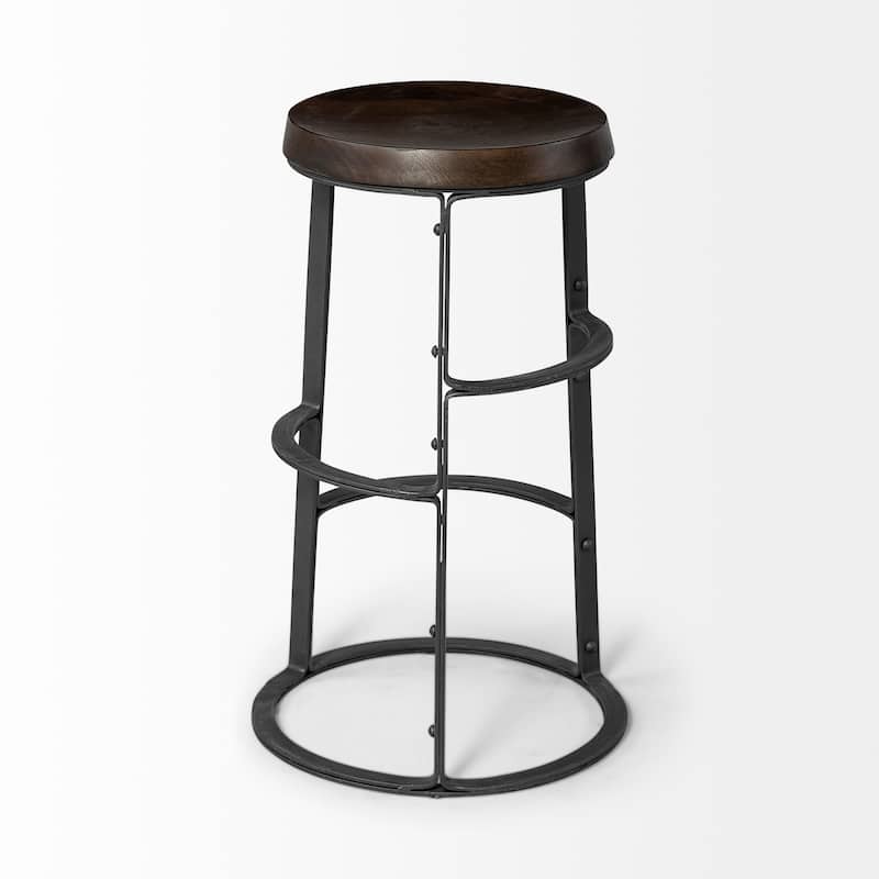 Neo Dark Brown Solid Wood Seat with Black Metal Frame Counter Stool - 15.8"W x 15.8"D x 26.3"H