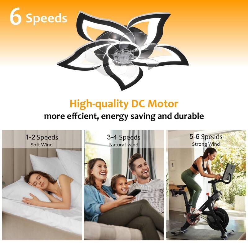Dimmable 7 Blade Modern Ceiling Fan with Lights and Remote, 6 Speed Reversible Blades with Timing
