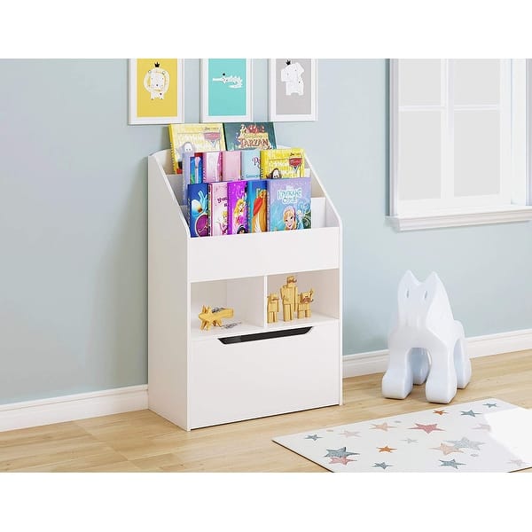 slide 2 of 4, UTEX Kids Bookshelf and Toy Storage Organizer Kids Book Organizer Bookcase Storage for Kids with Rolling Toy Box White