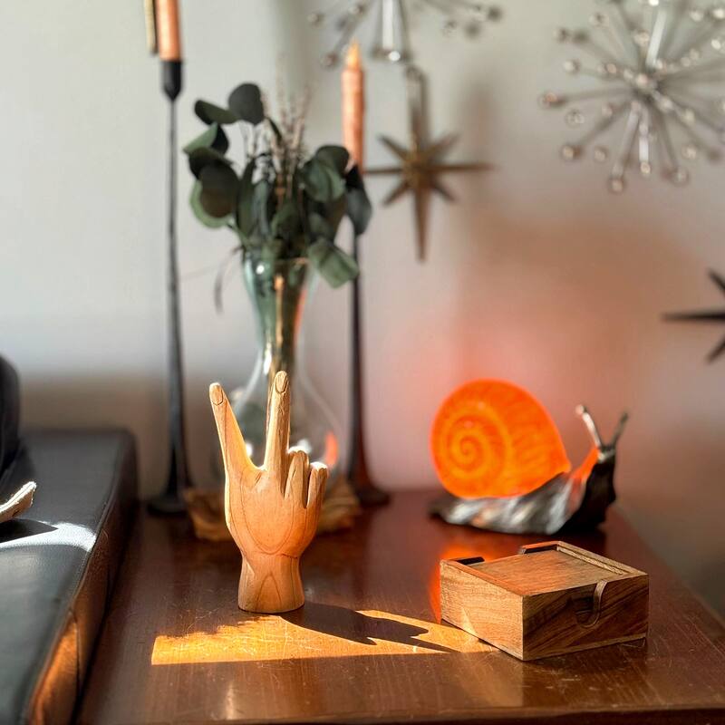Zeckos Carved Wood Peace Sign Hand Gesture Statue - 7.75 X 3 X 2 inches