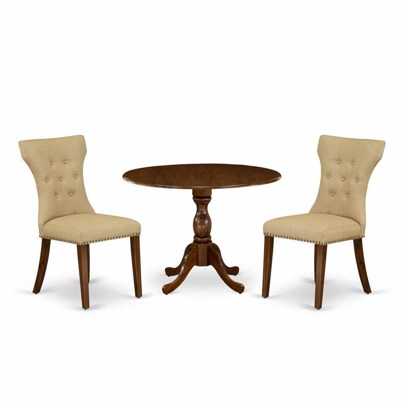 3-Piece Acacia Walnut Finish Solid Wood Top - Button Tufted Dining Room Set - Seats 4