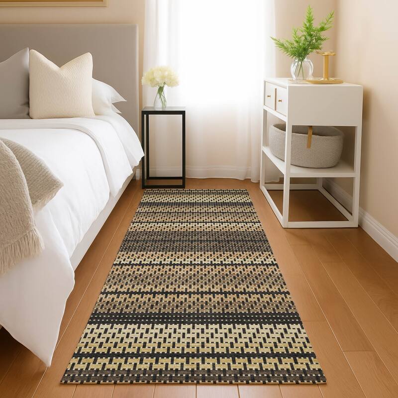 Machine Washable Indoor/ Outdoor Boho Stripe Chantille Rug
