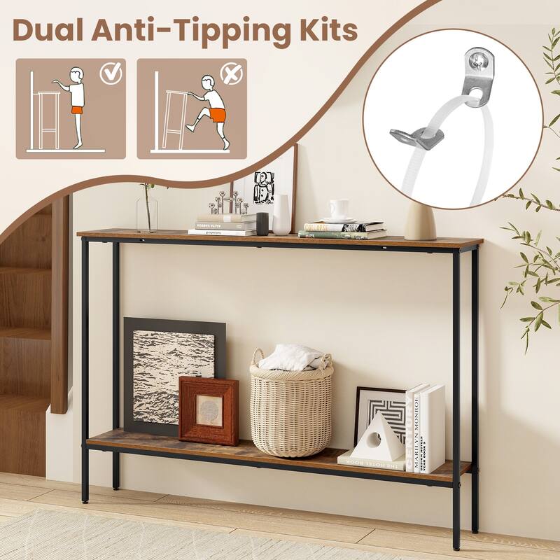 44 Inch Modern 2-Tier Console Table with Lower Storage Shelf for Entryway Living Room or Hallway - 44"L x 8"W x 30.5"H