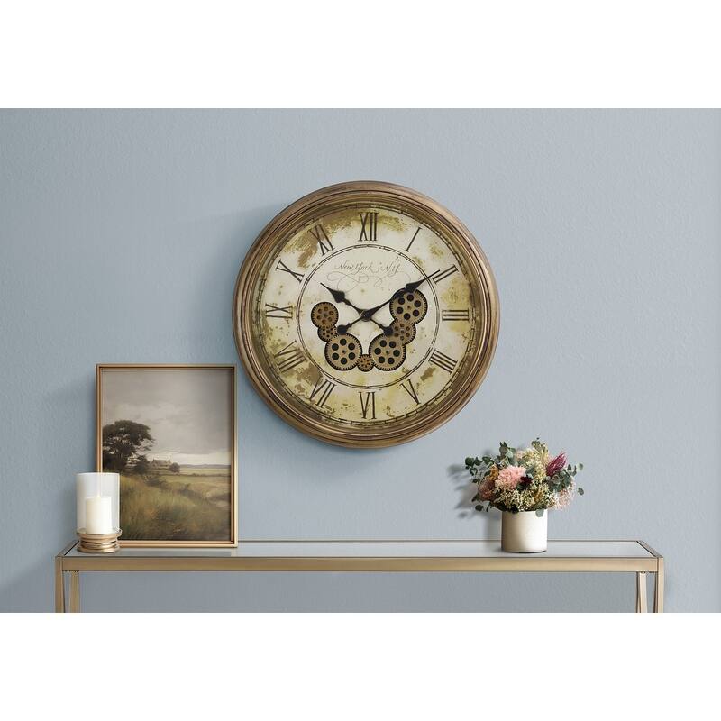 23 in Gear Mechanism Brown Wall Clock - 22.75 in - Brown - 22.75 in